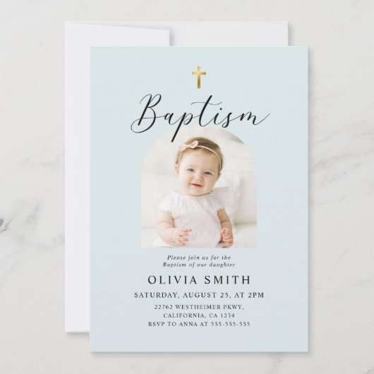 Moderne minimalistische scriptfotodoop kaart (Voorkant)