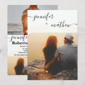 Moderne, minimalistische scriptfoto's bruiloft kaart (Voorkant / Achterkant)