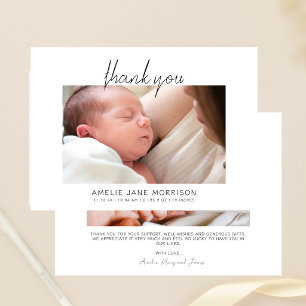 Moderne Minimalistische Scriptie Babyfoto's Geboor Bedankkaart