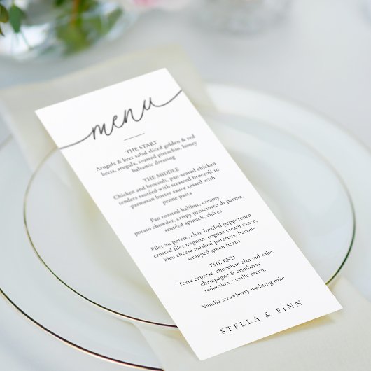 Moderne Minimalistische Scriptie Bruiloft Menu