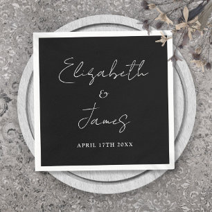 Moderne Minimalistische Scriptie Zwart-Wit Trouw Servet