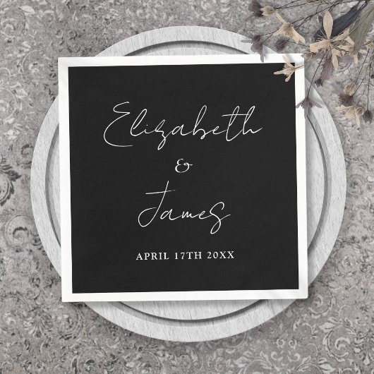 Moderne Minimalistische Scriptie Zwart-Wit Trouw Servet