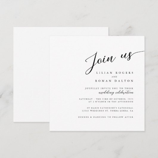 Moderne minimalistische scriptkalligrafie bruiloft kaart (Voorkant / Achterkant)