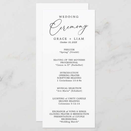 Moderne minimalistische scriptlegant bruiloft cere (Voorkant / Achterkant)
