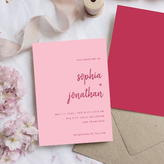 Moderne minimalistische scriptmagenta en roze brui kaart