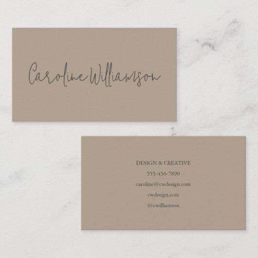 Moderne minimalistische scriptnaam Tan Brown Visitekaartje (Voorkant / Achterkant)