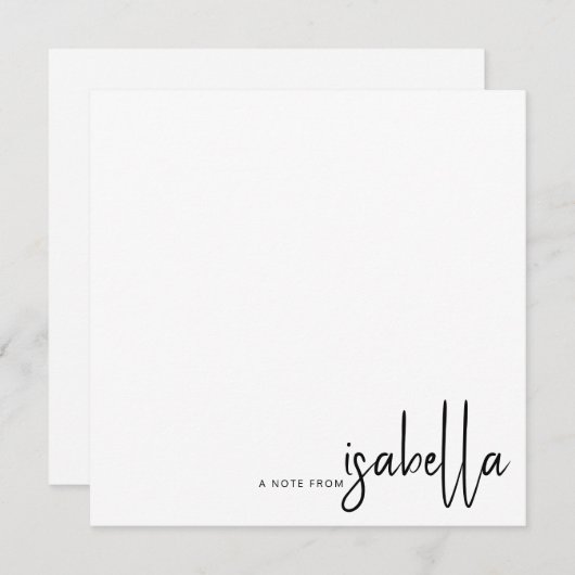 Moderne minimalistische scriptnaam van Note Notitiekaartje (Voorkant / Achterkant)