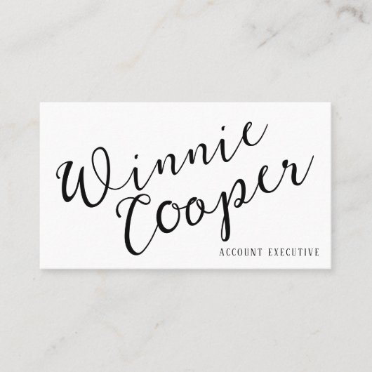 Moderne minimalistische scriptnaam Zwart Wit Visitekaartje (Voorkant)