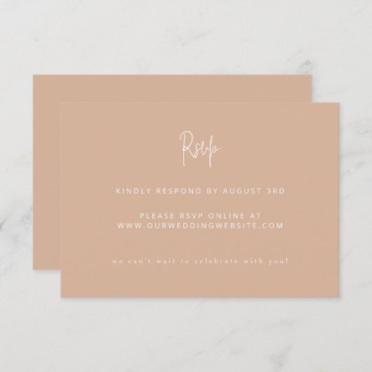 Moderne minimalistische scriptweduwen Blush roze RSVP Kaartje (Voorkant / Achterkant)