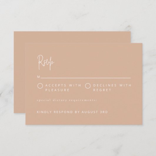 Moderne minimalistische scriptweduwen Blush roze RSVP Kaartje (Voorkant / Achterkant)