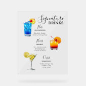 Moderne Minimalistische Signature Drinks Bruiloft Acryl Bord (Voorkant)