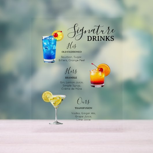 Moderne Minimalistische Signature Drinks Bruiloft Acryl Bord (Neutraal)