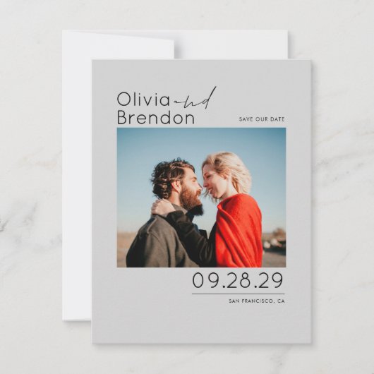 Moderne minimalistische Silver Grey Bewaar de datu Save The Date (Voorkant)