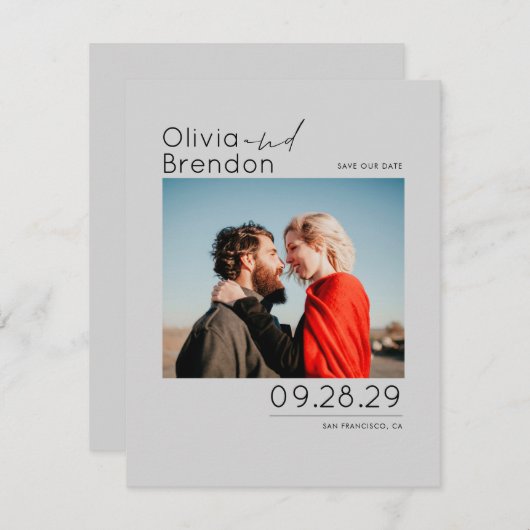 Moderne minimalistische Silver Grey Bewaar de datu Save The Date (Voorkant / Achterkant)