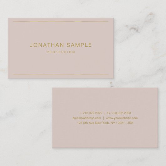 Moderne minimalistische Sjabloon Elegante gouden t Visitekaartje (Voorkant / Achterkant)