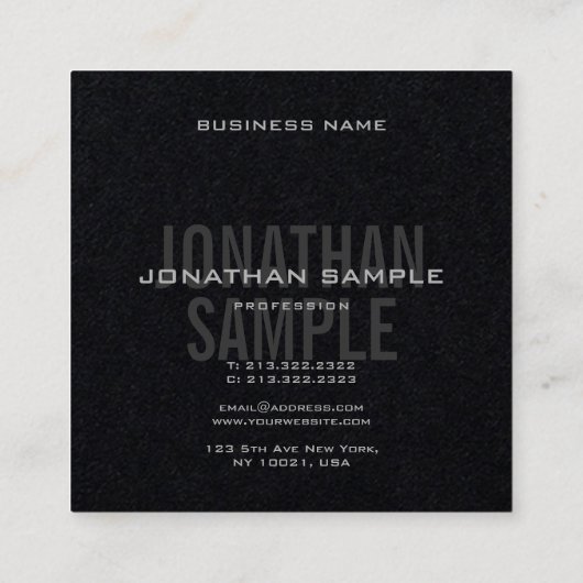 Moderne minimalistische Sjabloon Premium zwart Vierkante Visitekaartje (Achterkant)