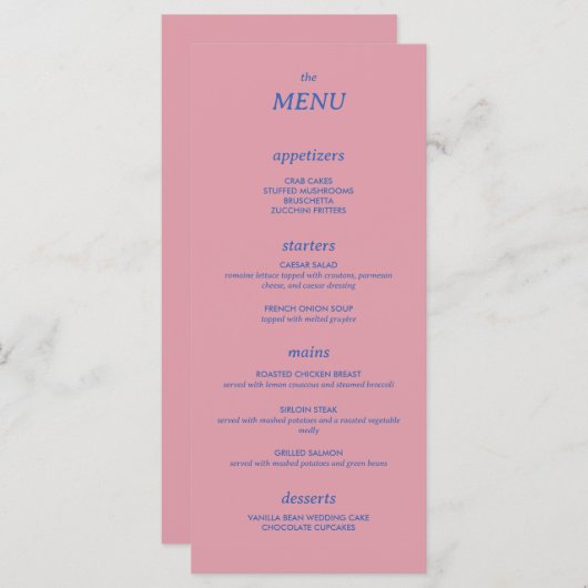 Moderne minimalistische slanke eenvoudige bruiloft menu (Voorkant / Achterkant)