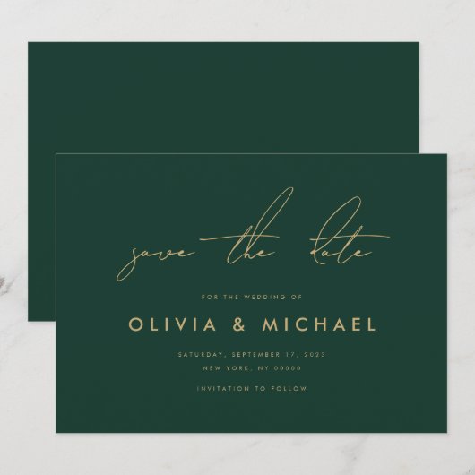 Moderne minimalistische smaragd bruiloft Save the Save The Date (Voorkant / Achterkant)