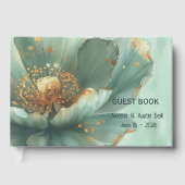 Moderne Minimalistische Smaragd en Gouden Bruiloft Gastenboek (Voorkant)