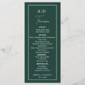 Moderne minimalistische smaragd groen monogram bru menu (Voorkant)