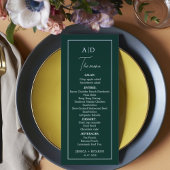 Moderne minimalistische smaragd groen monogram bru menu
