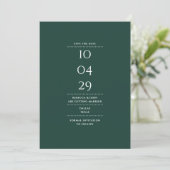 Moderne Minimalistische Smaragdgroene Trouwfoto Save The Date (Staand voorkant)