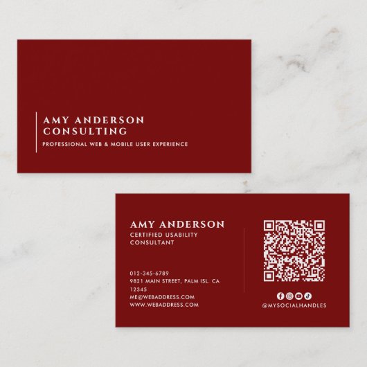 Moderne Minimalistische Socials & QR Code Visitekaartje (Voorkant / Achterkant)