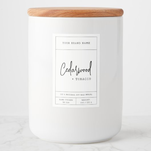 Moderne minimalistische soja wax smeltlabel voedselcontainer etiket (Voorkant)