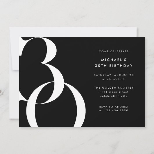 Moderne minimalistische Solid Black 30e verjaardag Kaart (Voorkant)