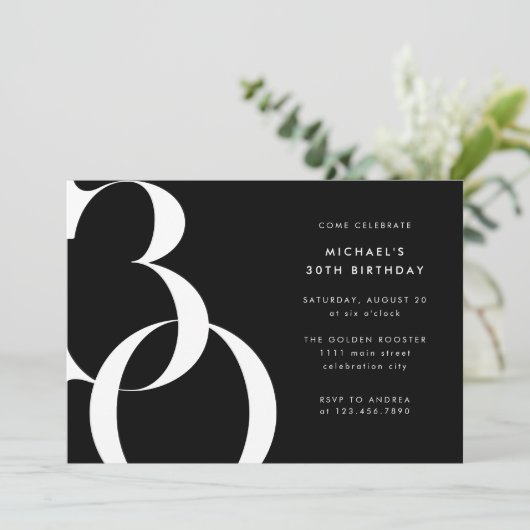 Moderne minimalistische Solid Black 30e verjaardag Kaart (Staand voorkant)