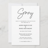 Moderne minimalistische sorry trouwupdatekaart kaart (Voorkant)