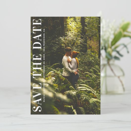 Moderne minimalistische stijlvolle typografie foto save the date (Staand voorkant)
