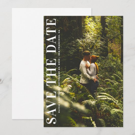 Moderne minimalistische stijlvolle typografie foto save the date (Voorkant / Achterkant)