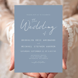 Moderne Minimalistische Stofblauwe Huwelijksuitnod Kaart