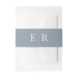 Moderne Minimalistische Stofblauwe Monogram Uitnodigingen Wikkel