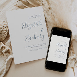 Moderne Minimalistische Stofblauwe Script Bewaar d Aankondiging