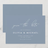 Moderne Minimalistische Stofblauwe Trouwkaart 'Sav Save The Date (Voorkant / Achterkant)