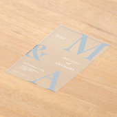 Moderne minimalistische stoffige blauwe en witte b acryl uitnodigingen (Laagn)