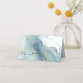 Moderne minimalistische stoffige blauwe gouden str plaatskaartje (Achterkant)