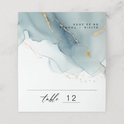 Moderne minimalistische stoffige blauwe script str plaatskaartje (Buitenkant ongevouwen)