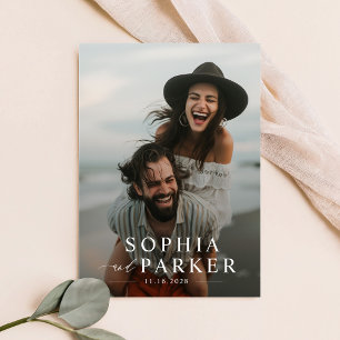 Moderne minimalistische strand foto overlay bruilo kaart