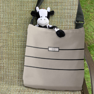 Moderne minimalistische streep monogram taupe zwar tote bag