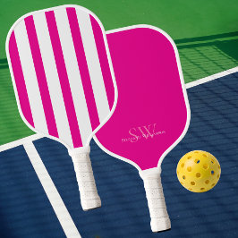 Moderne Minimalistische Strepen Hot Pink Wit Maatw Pickleball Paddle