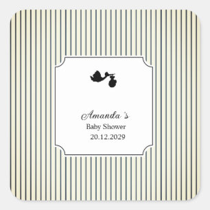 Moderne & Minimalistische Strepen Ooievaar Baby Sh Vierkante Sticker