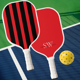 Moderne Minimalistische Strepen Rood Zwart Aangepa Pickleball Paddle