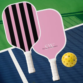 Moderne Minimalistische Strepen Roze Zwart Aangepa Pickleball Paddle