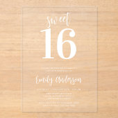 Moderne minimalistische Sweet 16 Acryl Uitnodigingen (Voorkant)