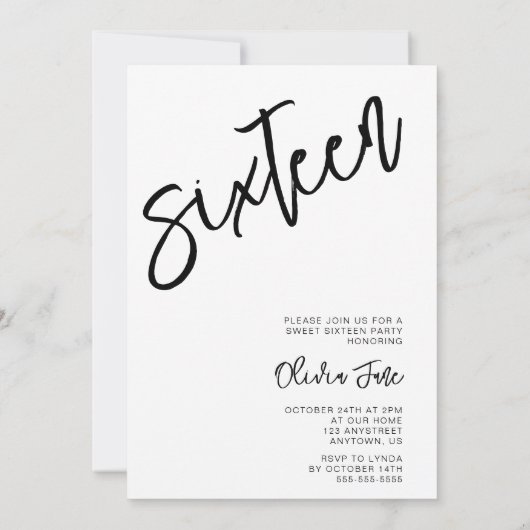 Moderne minimalistische Sweet 16 foto uitnodiging (Achterkant)