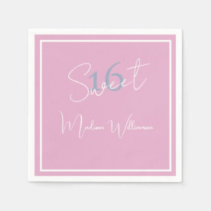 Moderne Minimalistische Sweet 16 Roze Blauwe Serve Servet