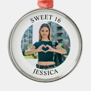 Moderne Minimalistische Sweet 16 Verjaardag Cirkel Metalen Ornament